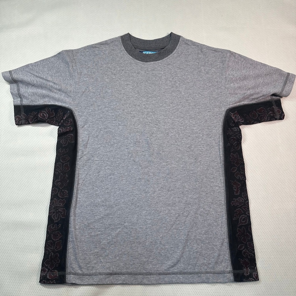 Icebox T-Shirt Mens Medium Grey Mesh Side‎ Panels Floral Y2K Streetwear Tee